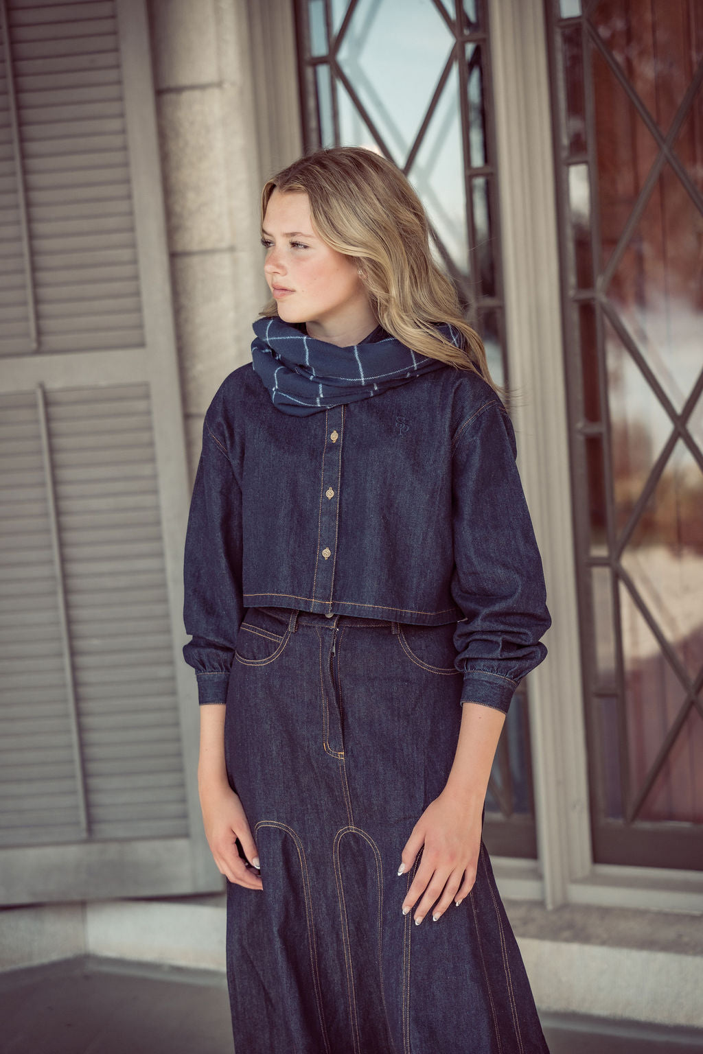 skirt top stitch circle - denim