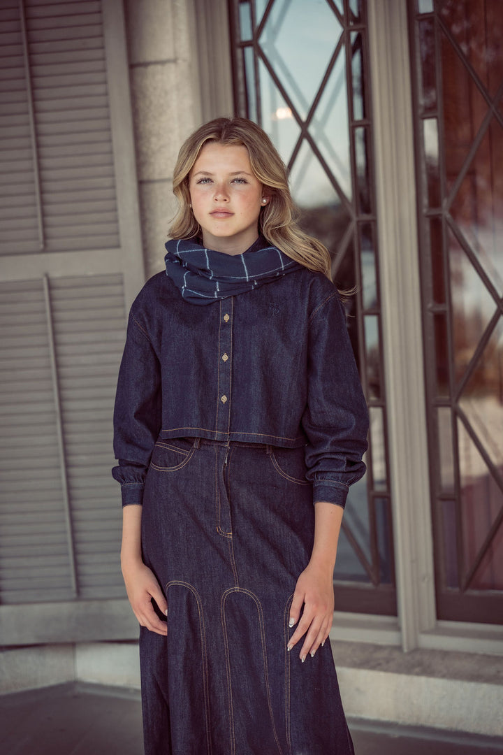 shirt l/s cropped emblem - denim