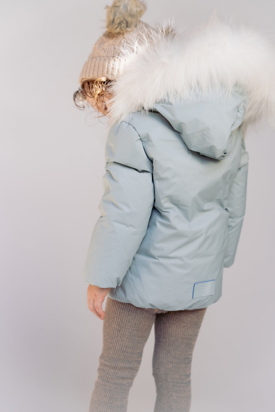 coat side invisible zipper with fur - powder blue