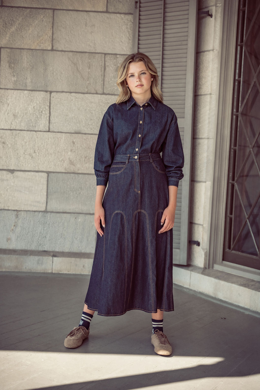 skirt top stitch circle - denim