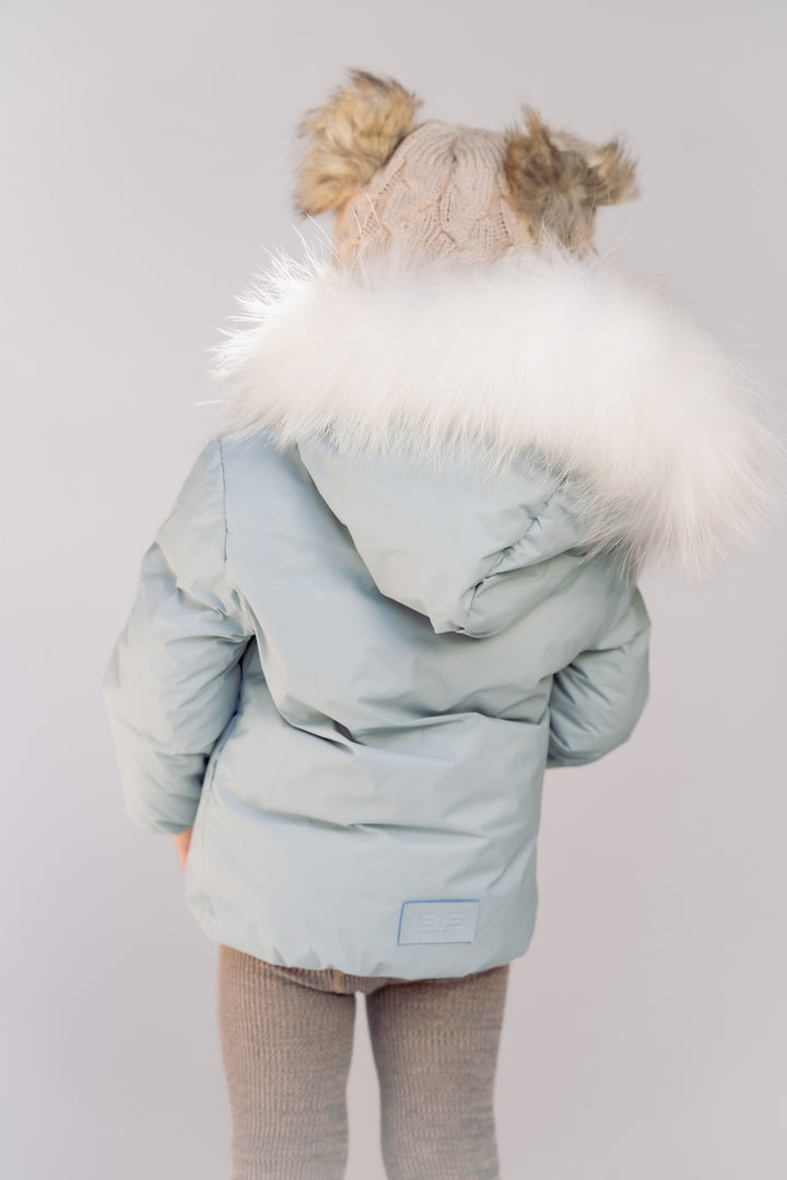 coat side invisible zipper with fur - powder blue