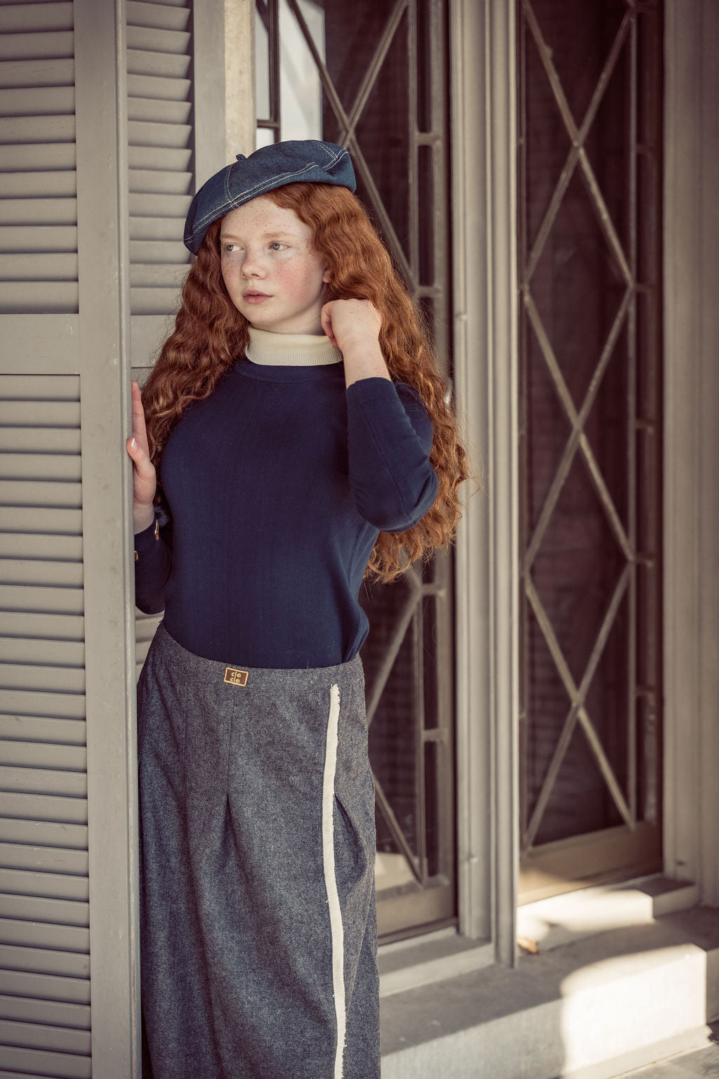 skirt marled wrap with side fringe - navy