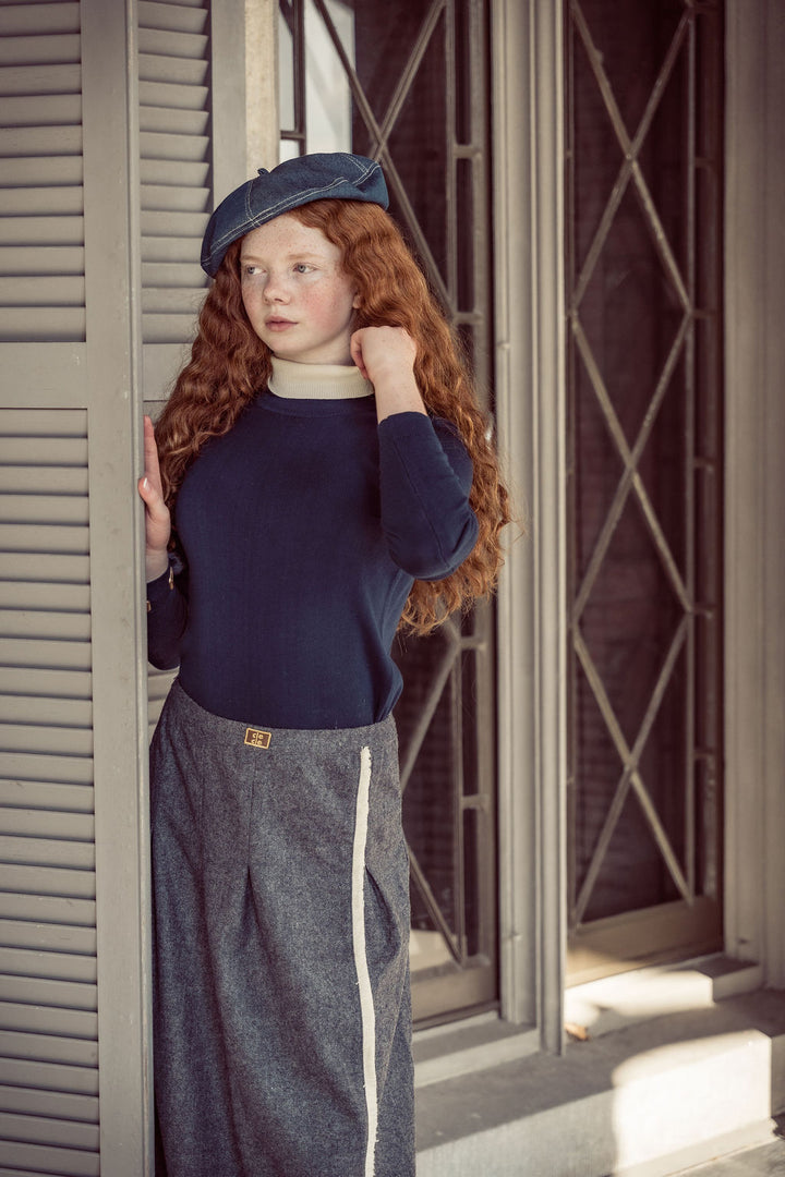 skirt marled wrap with side fringe - navy