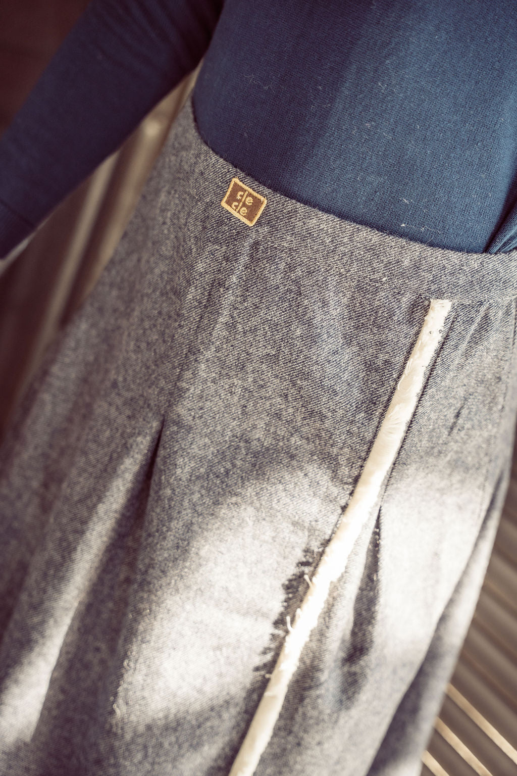 skirt marled wrap with side fringe - navy