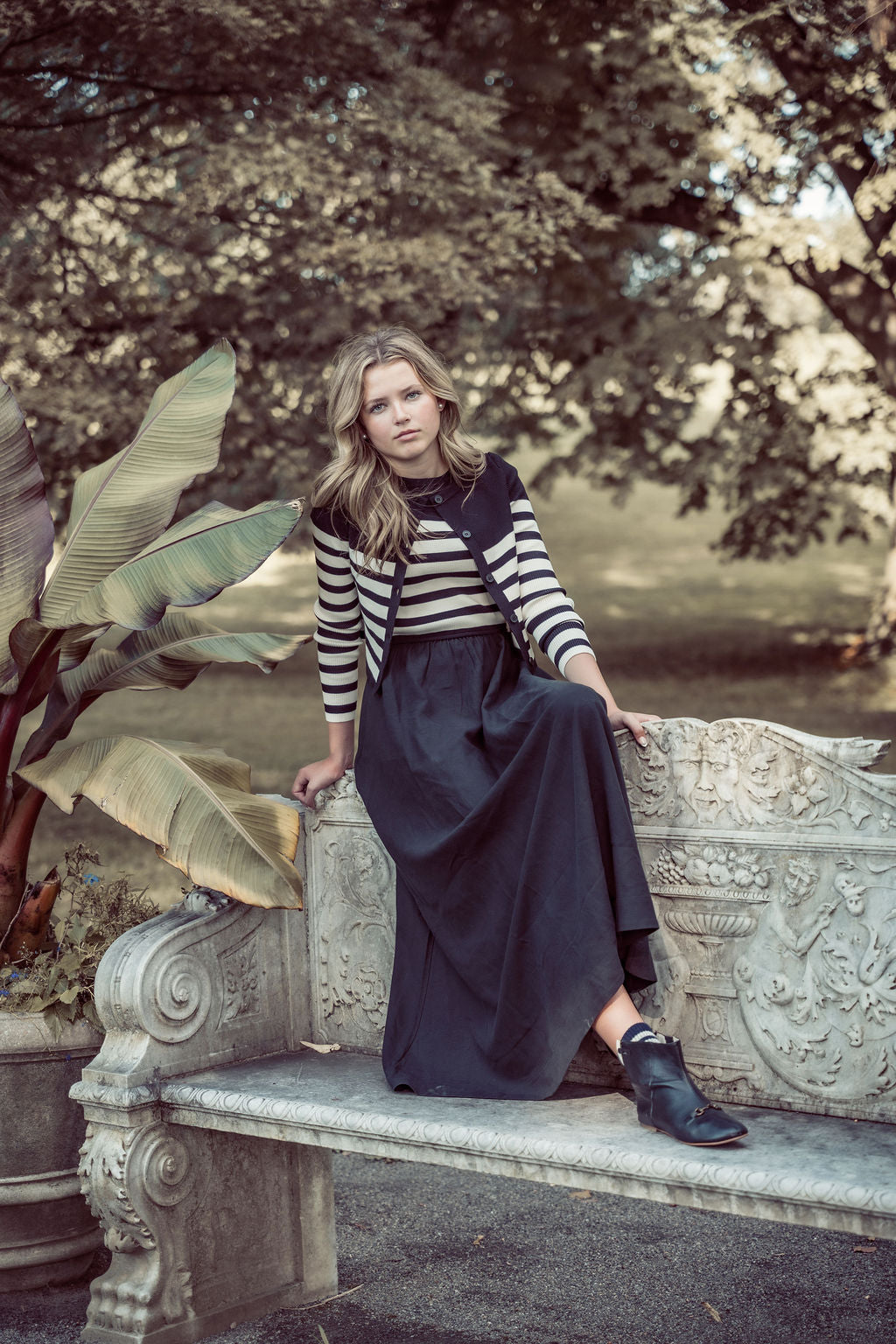 top l/s striped cardigan - black/cream