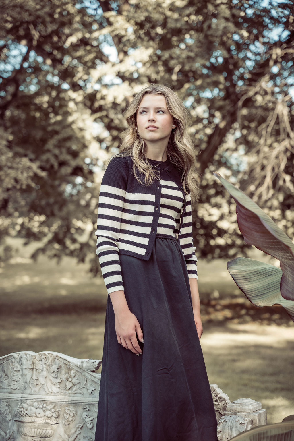 maxi dress striped sweater flowy jumper - black/cream