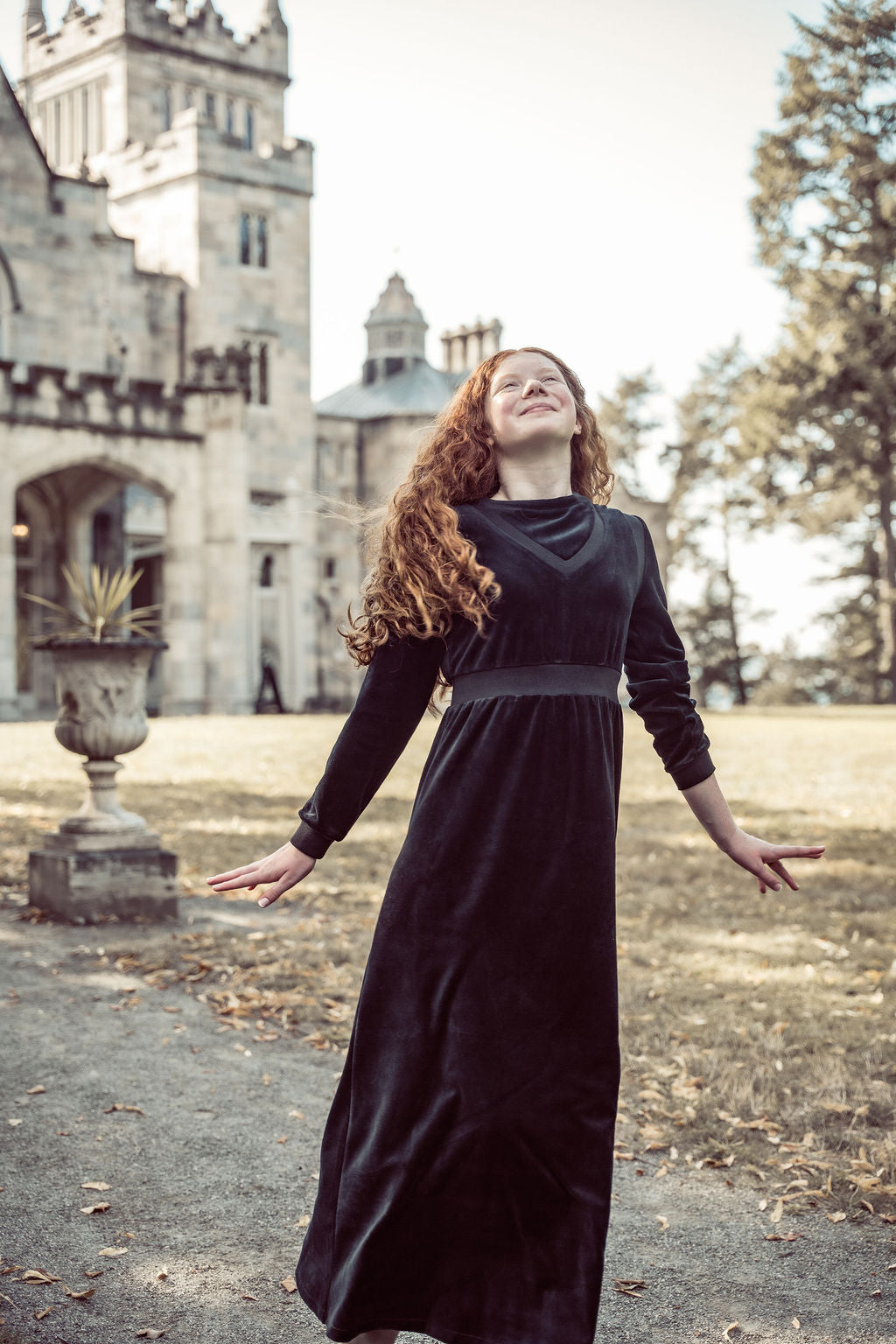 maxi dress velour vested - black