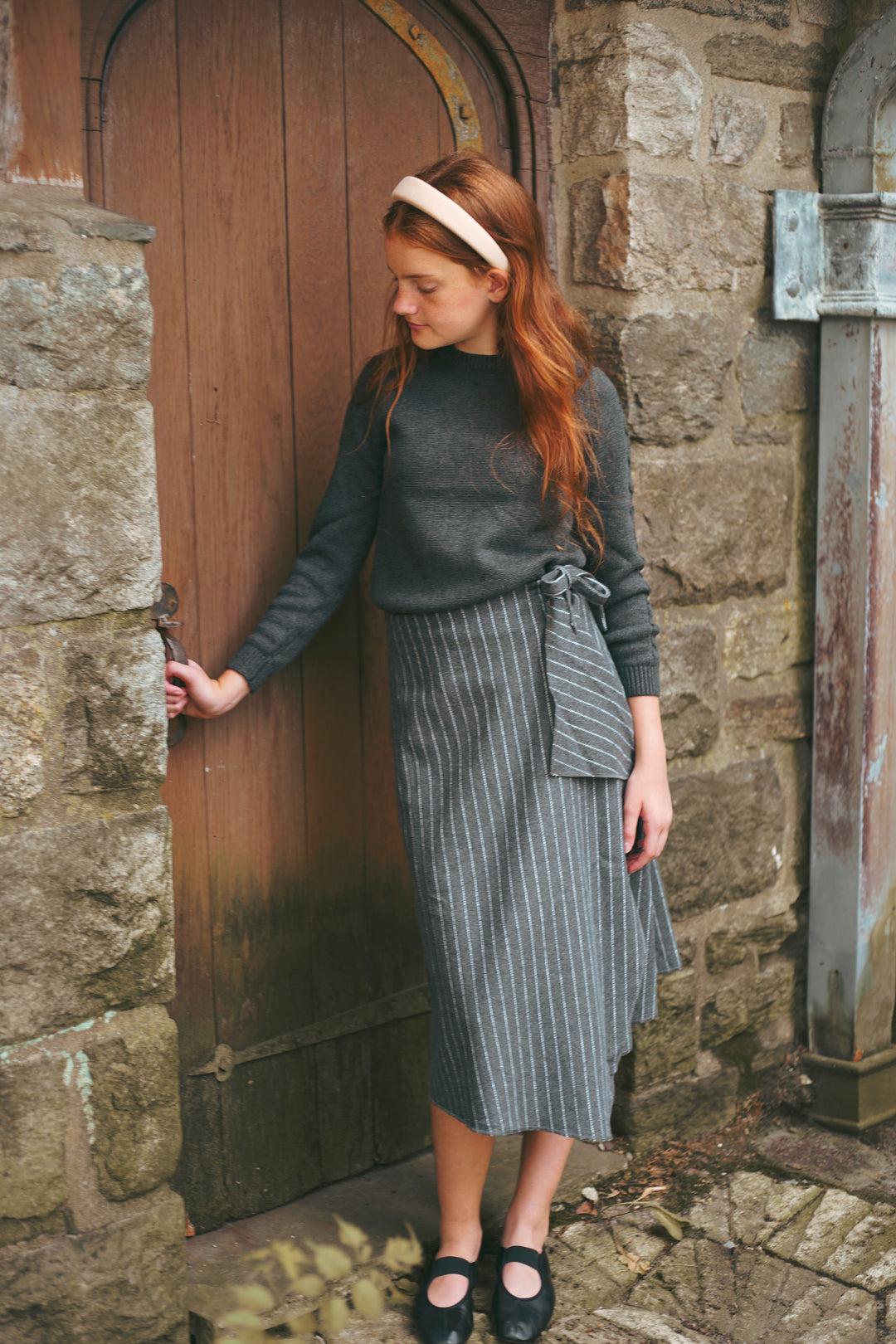 skirt pinstriped wrap - grey