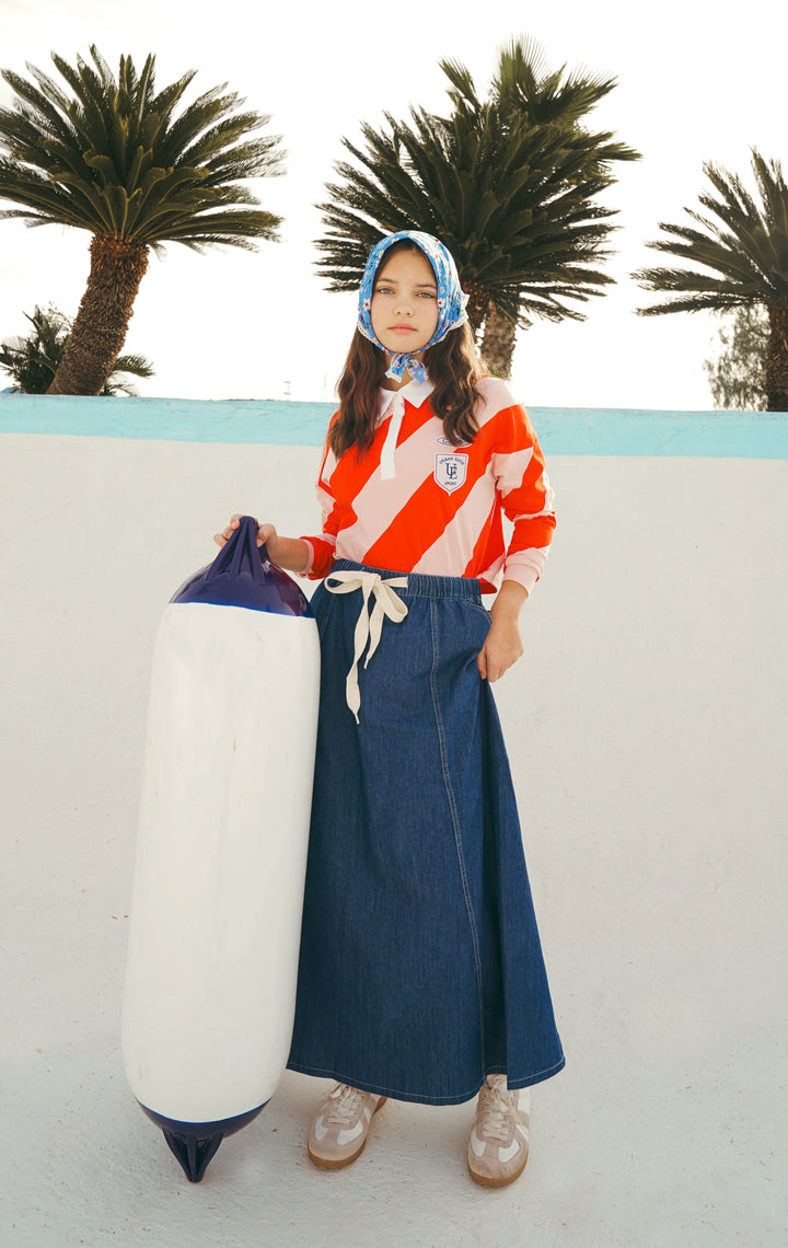 skirt denim drawstring - navy denim