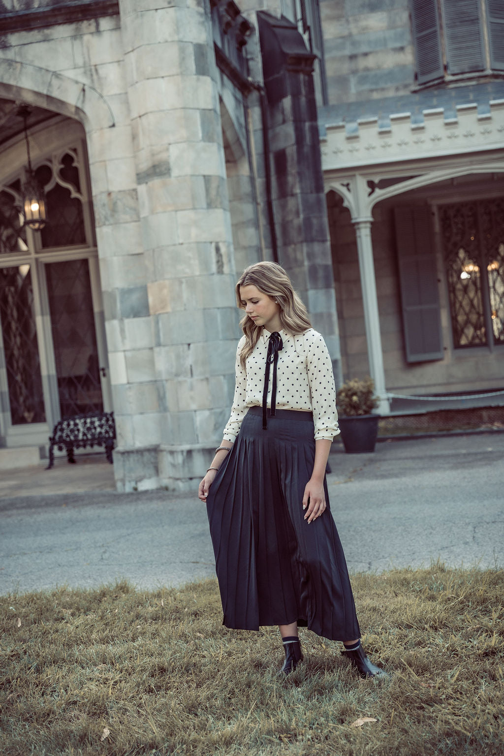 skirt pleated silk - black