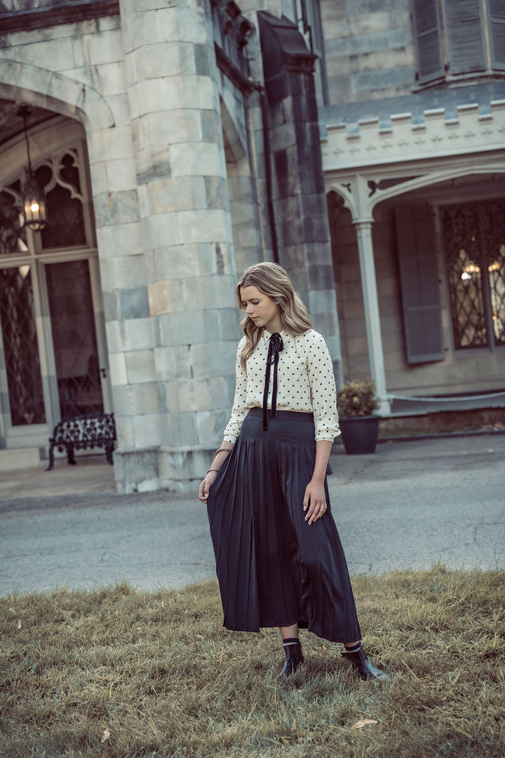 skirt pleated silk - black