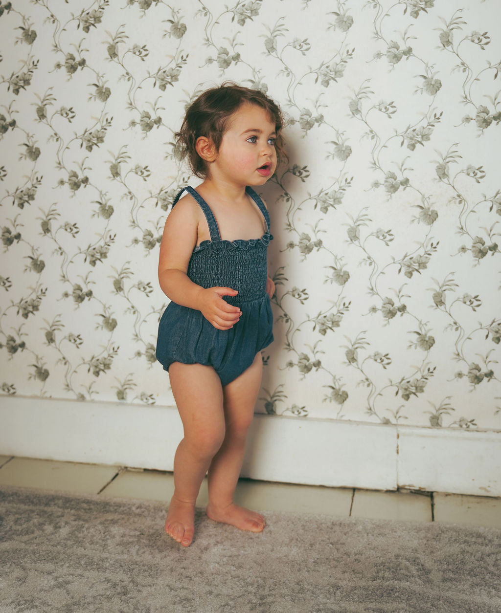 one piece smocked romper - denim