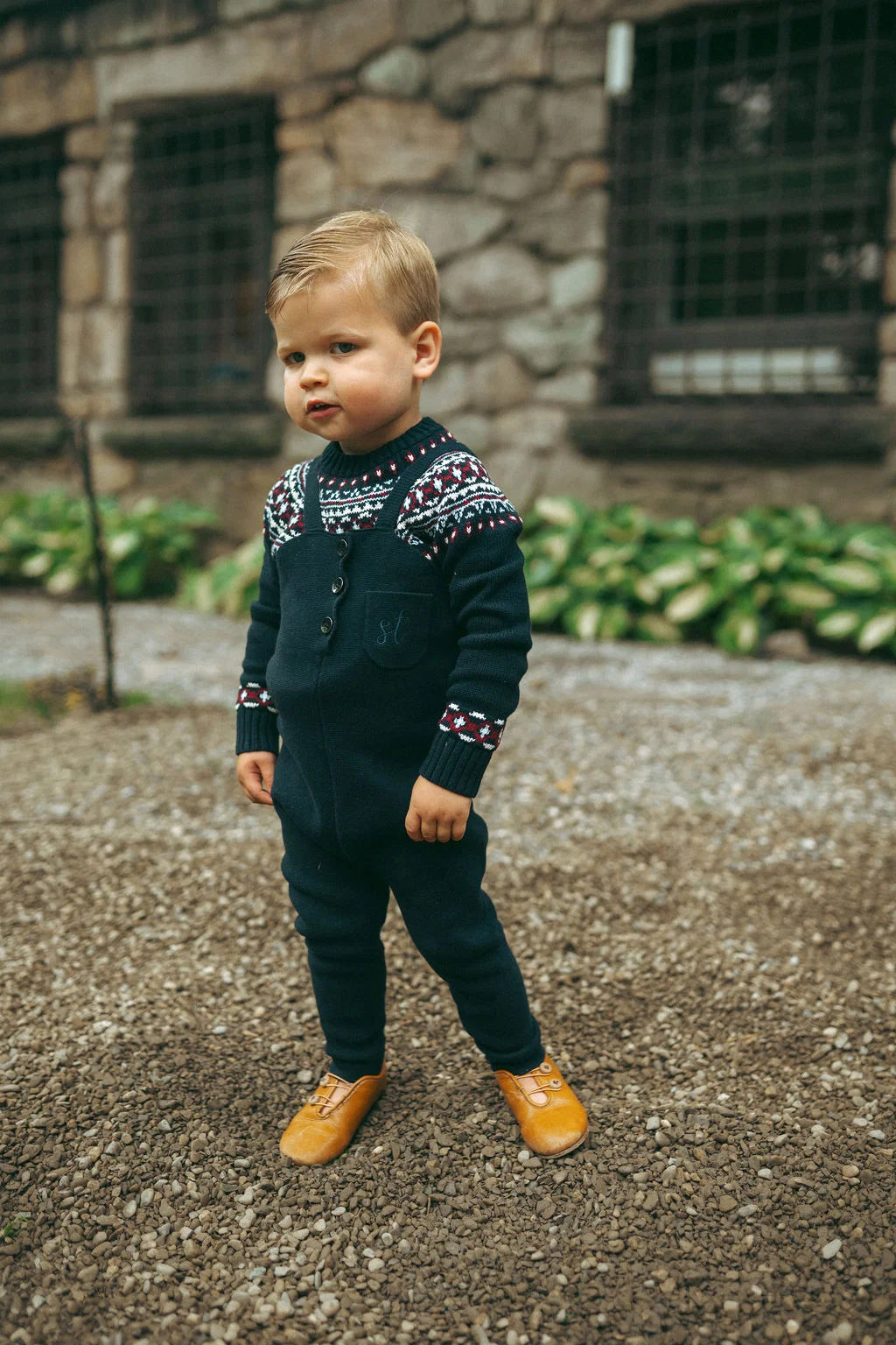 one piece knit gold button long overalls - navy blue