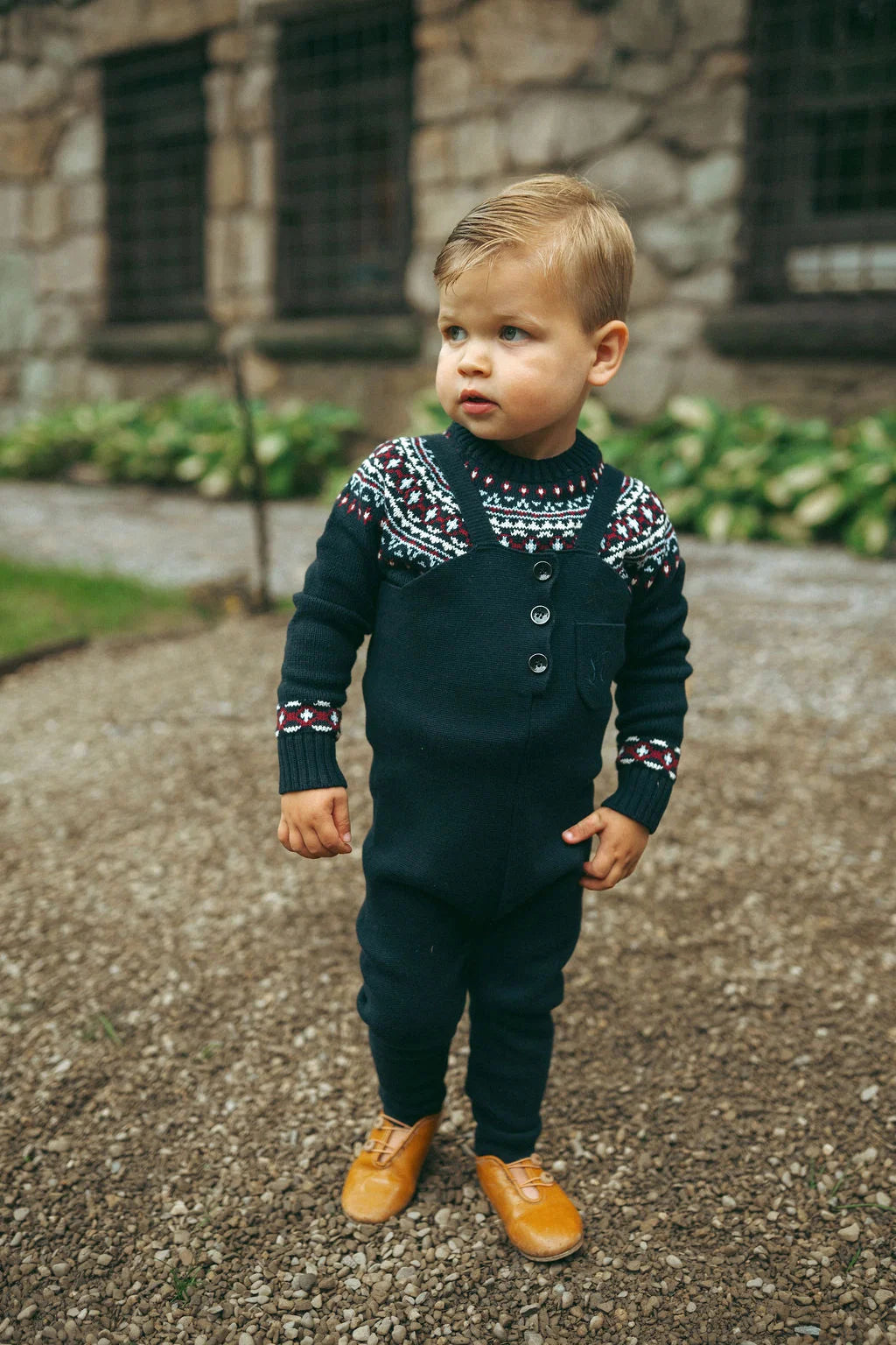 one piece knit gold button long overalls - navy blue