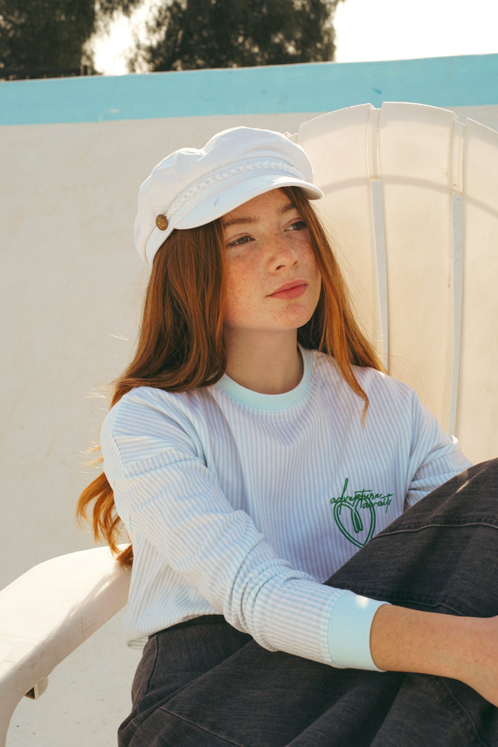 tee l/s pinstriped logo - blue striped