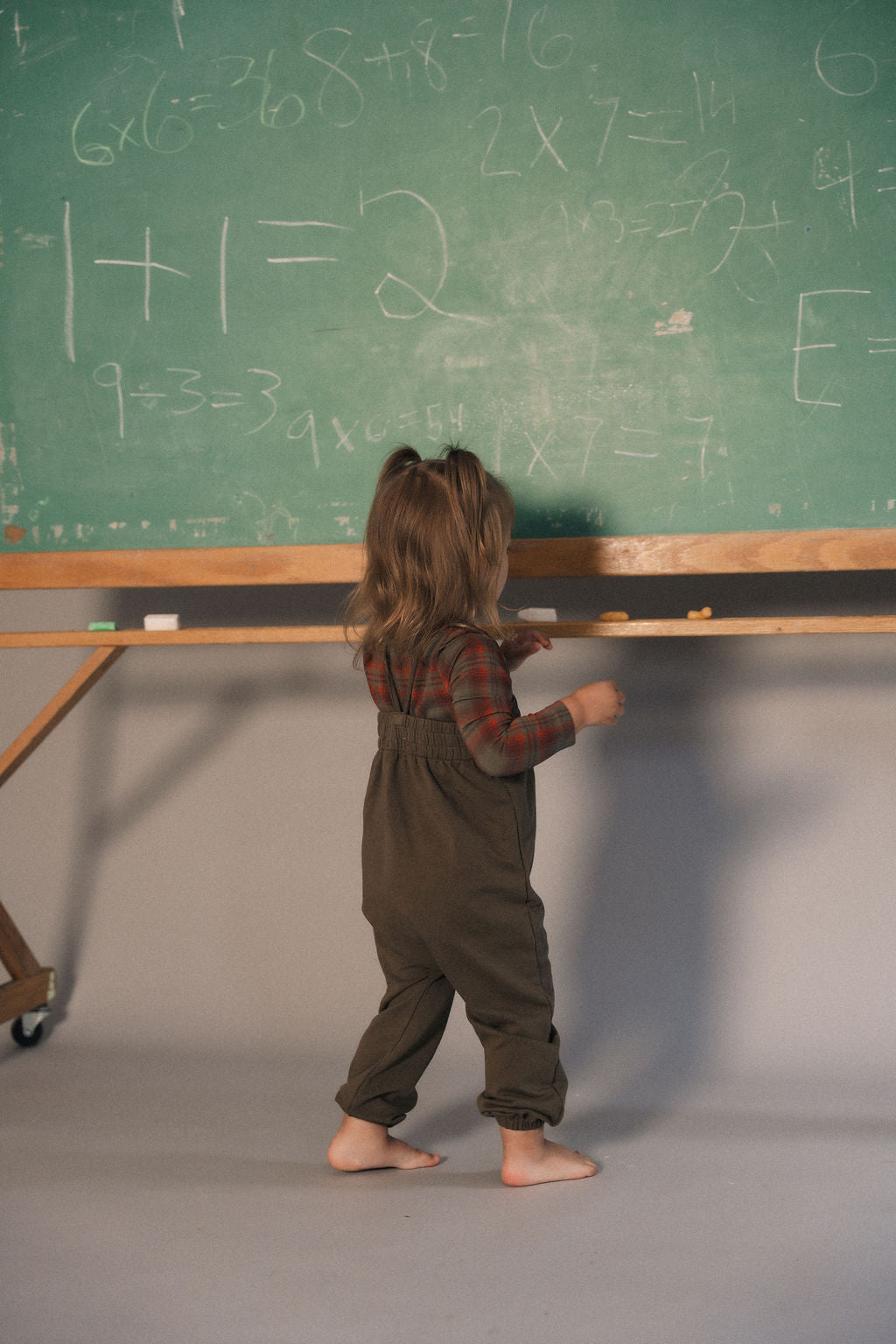 set outfit plaid onesie and rouched romper - olive