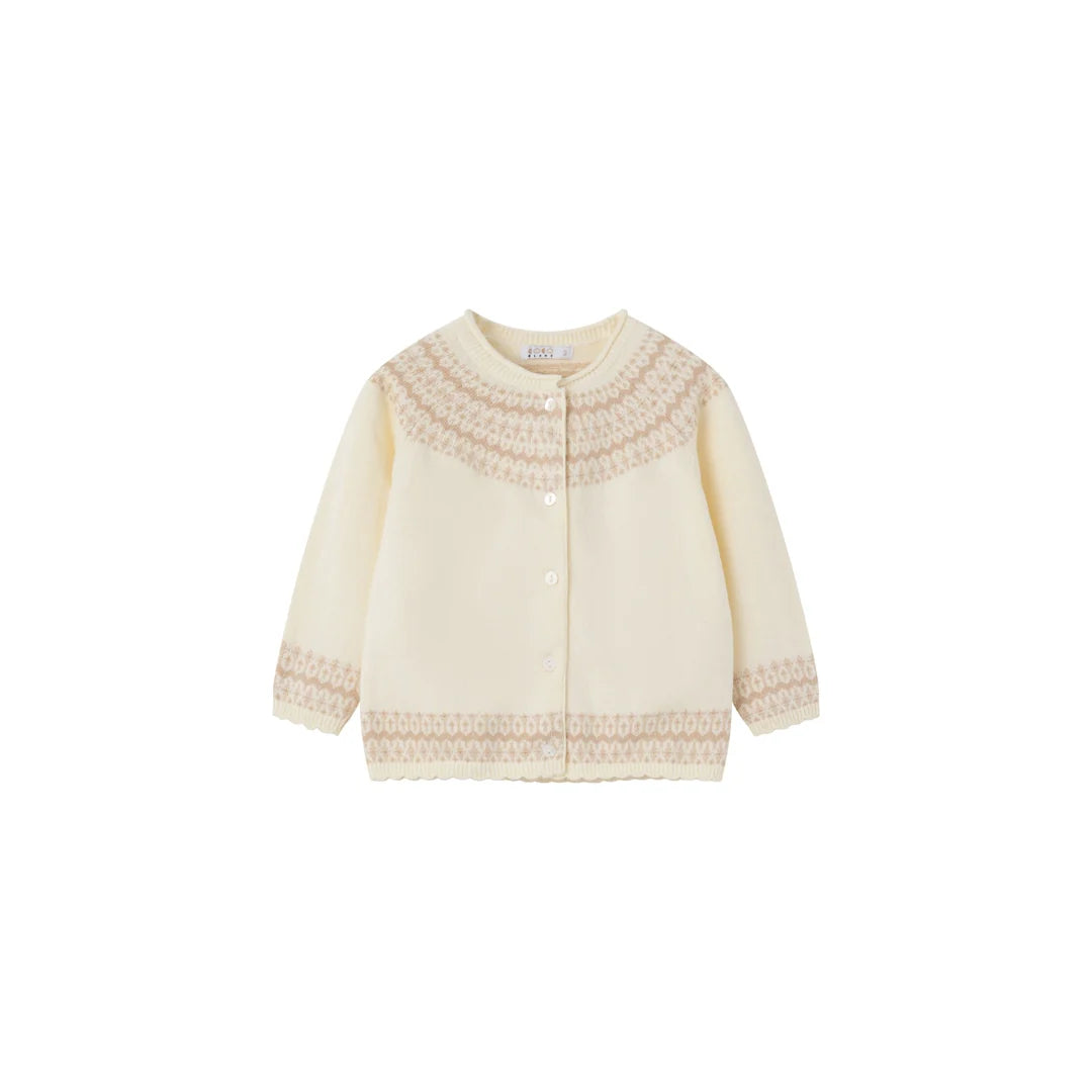 top l/s embroidered knit cardigan - cream