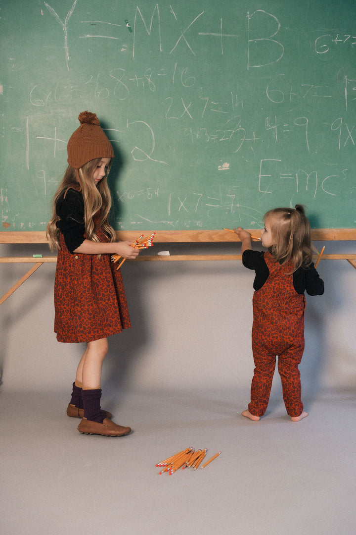 one piece corduroy leopard print romper - rust