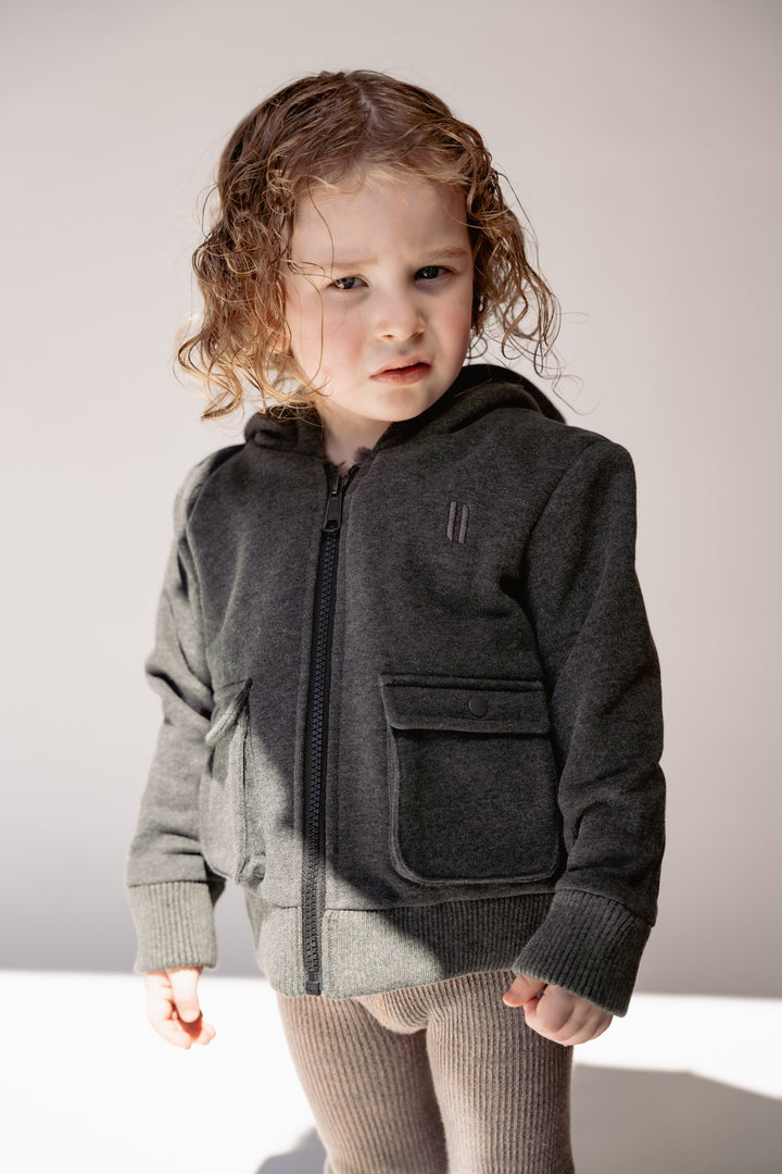 puffer hoodie sweatshirt fur lining pockets - marled grey