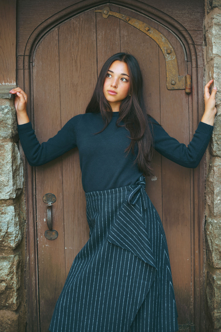 skirt pinstriped wrap - navy