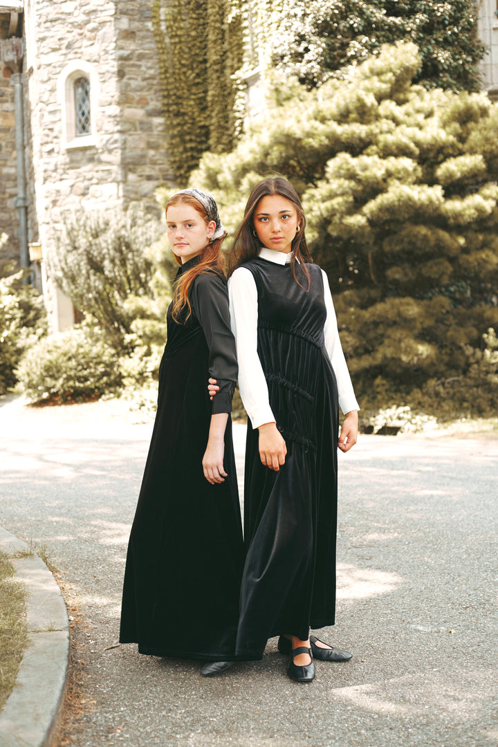 maxi dress velour rouched with cardigan - black