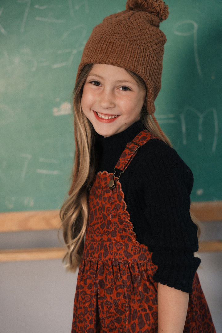 dress corduroy leopard print scalloped jumper - rust