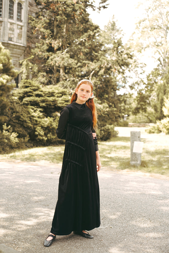 maxi dress velour rouched with cardigan - black