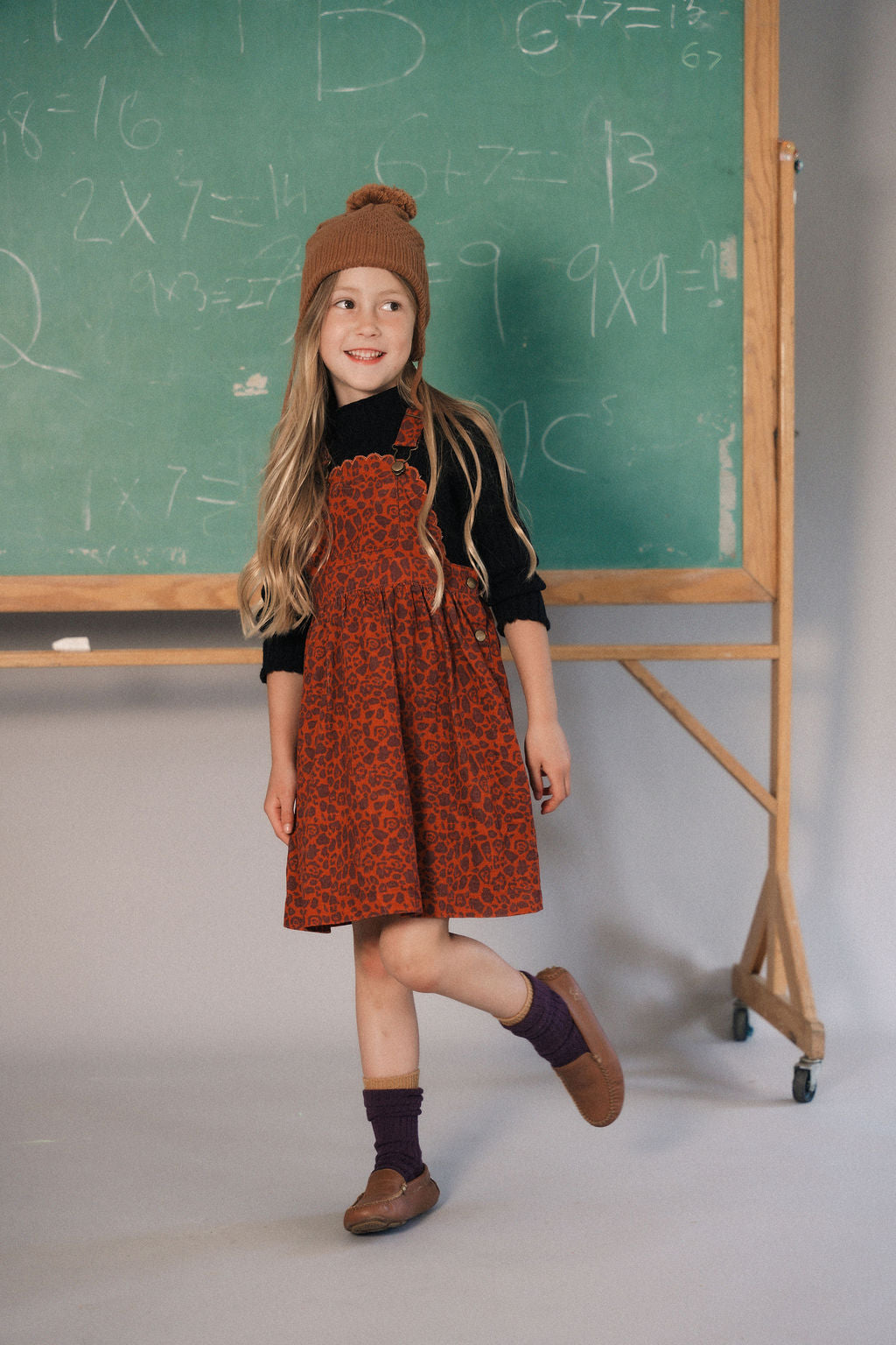 dress corduroy leopard print scalloped jumper - rust