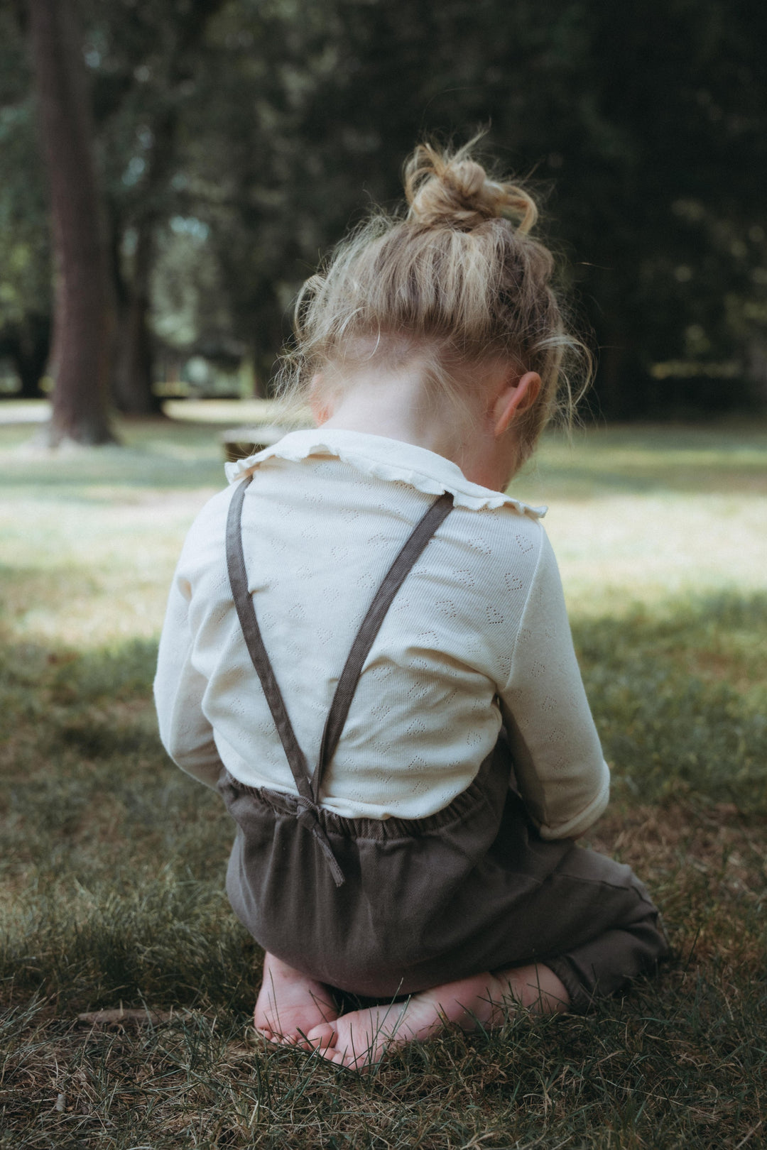 one piece denim romper tie back - chestnut