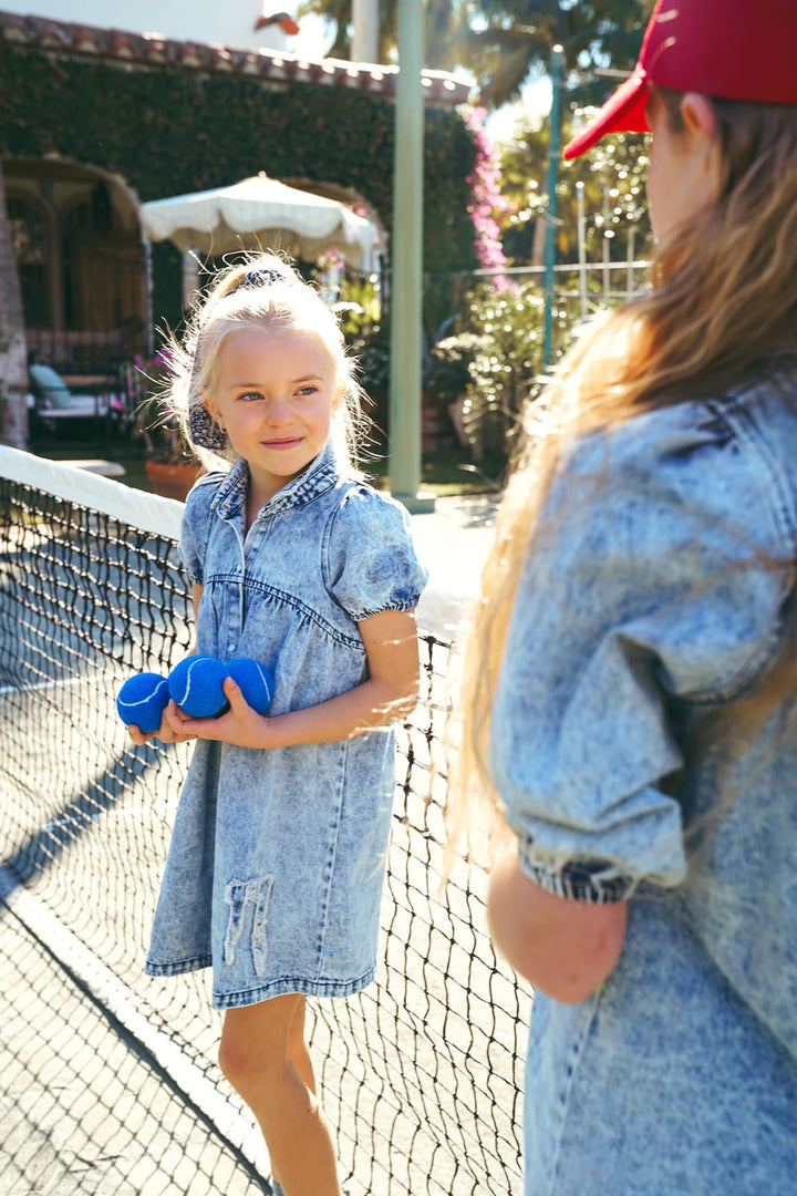 dress s/s denim shirt style with bow patch - blue denim