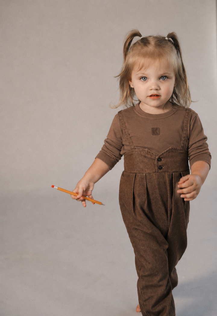 one piece yoke detail denim romper - brown denim