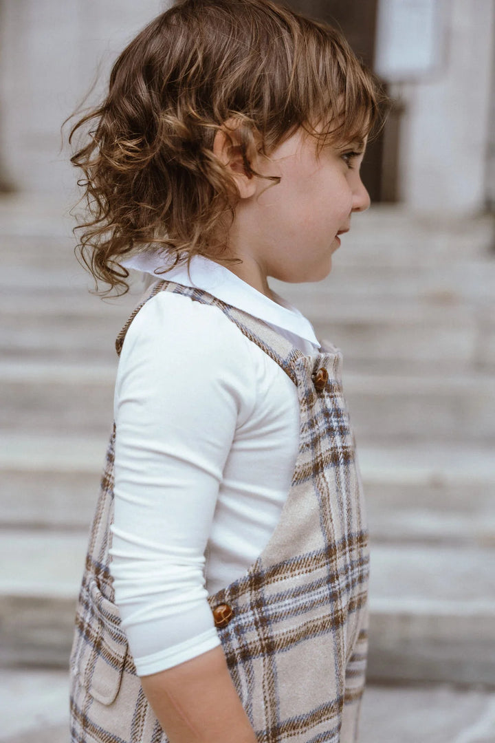 one piece plaid short overalls - blue plaid