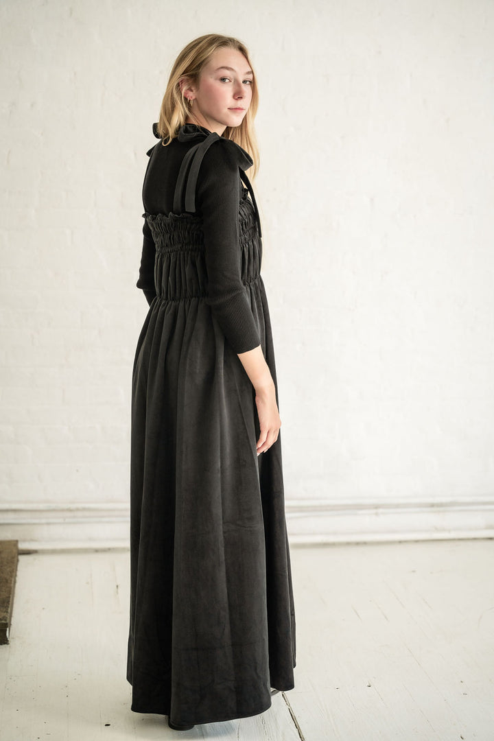 maxi dress velour gathered - black-1