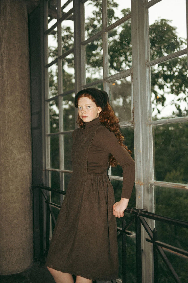 dress tweed pinafore jumper with knit turtleneck - green/brown