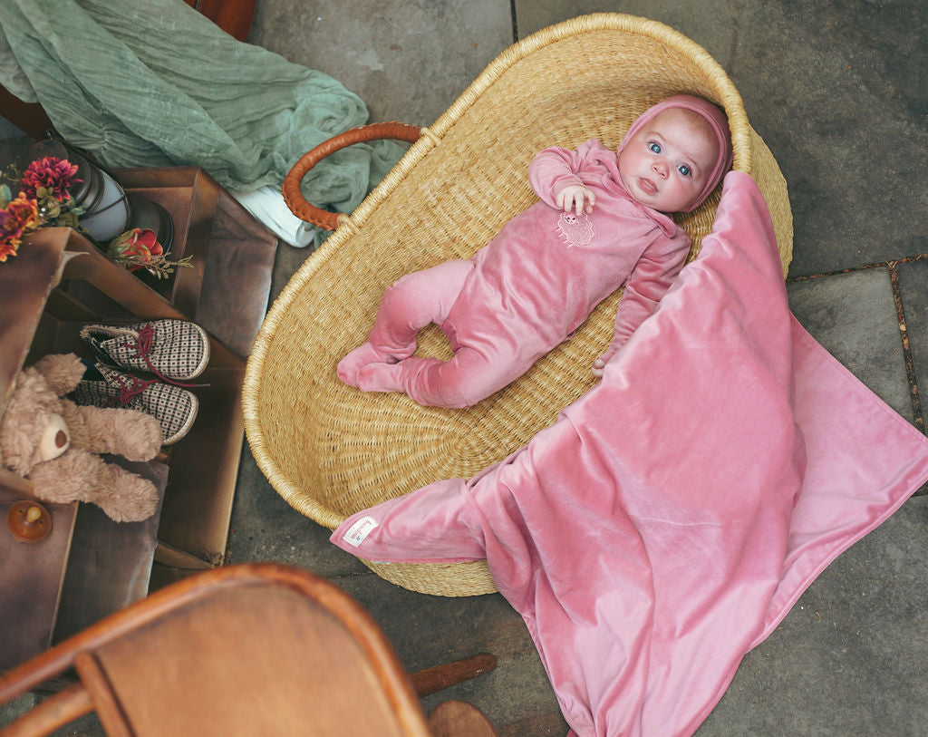 footie velour ribbed sheep  - rose