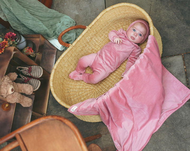 footie velour ribbed sheep  - rose