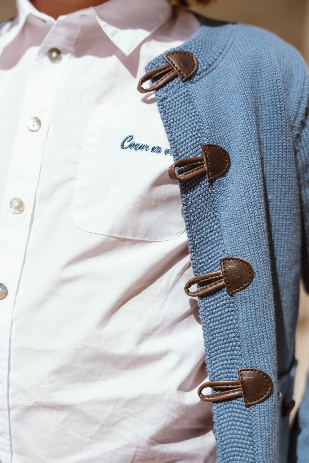 top l/s knit toggle cardigan - blue