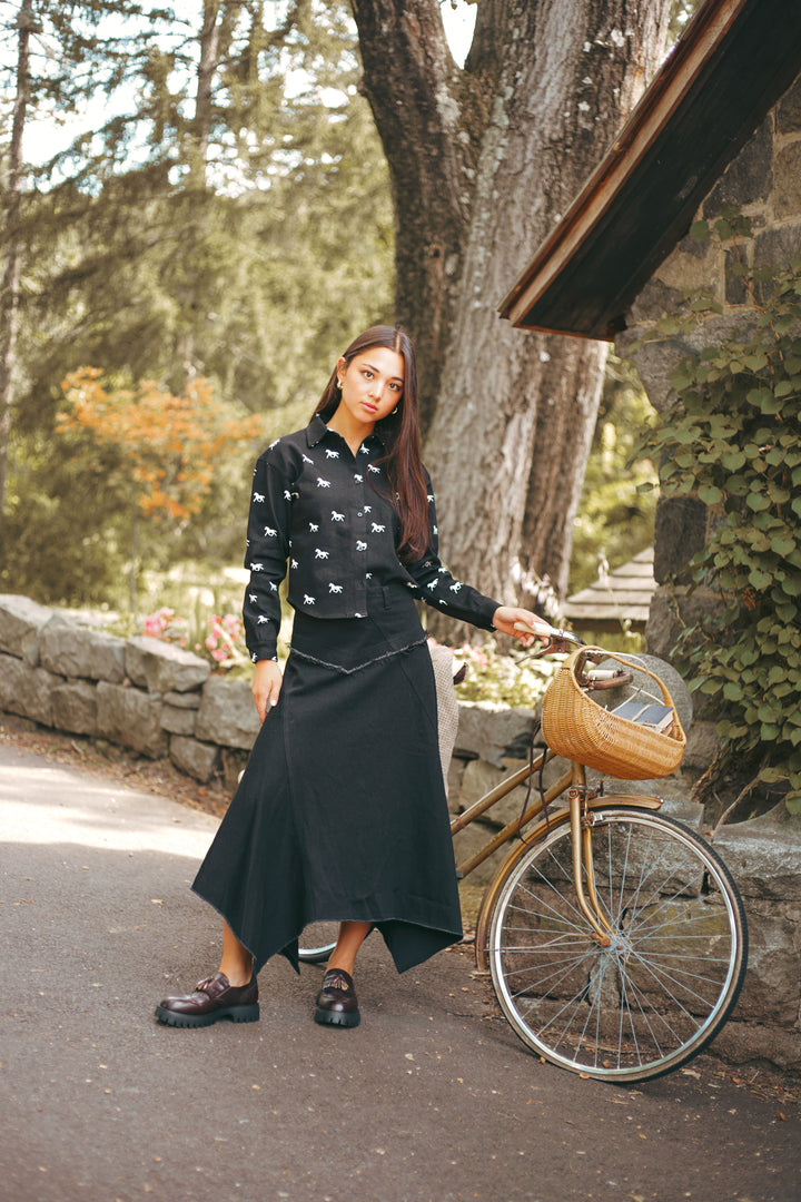 skirt denim asymmetrical - black