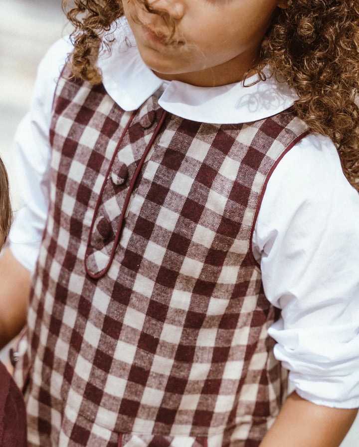 dress gingham wide pleated jumper - burgundy