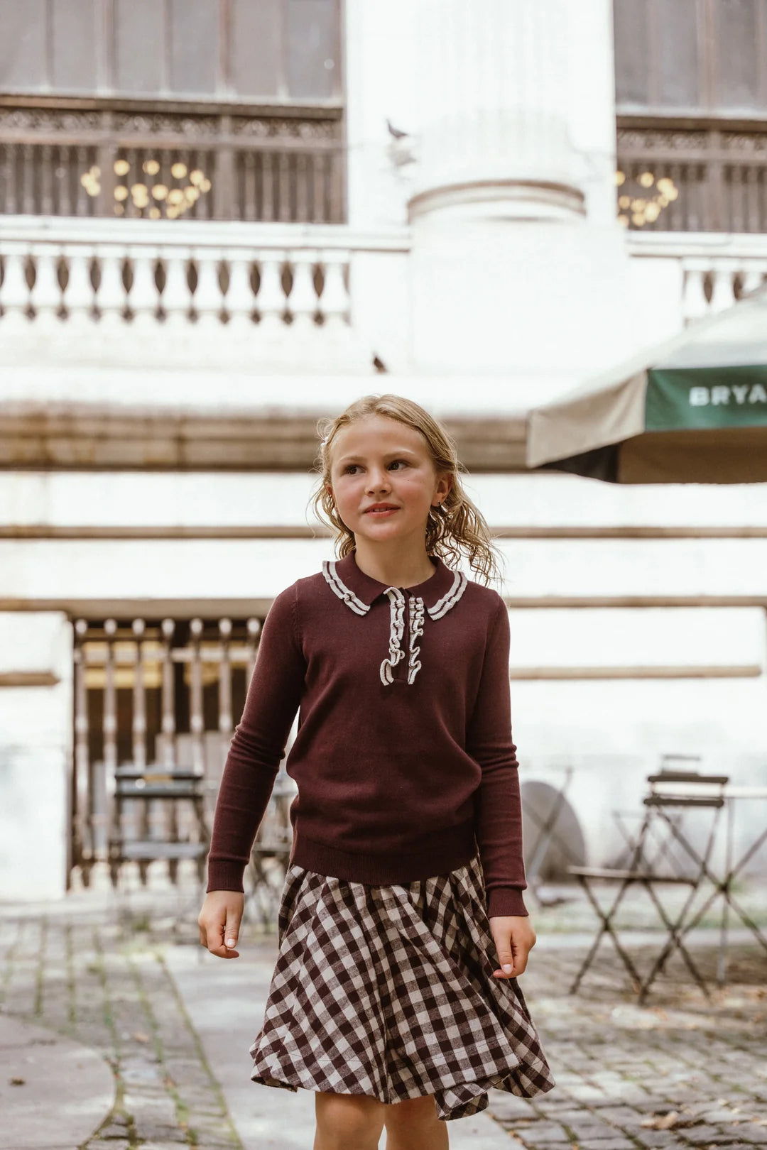 top l/s ruffled collar knit sweater - burgundy