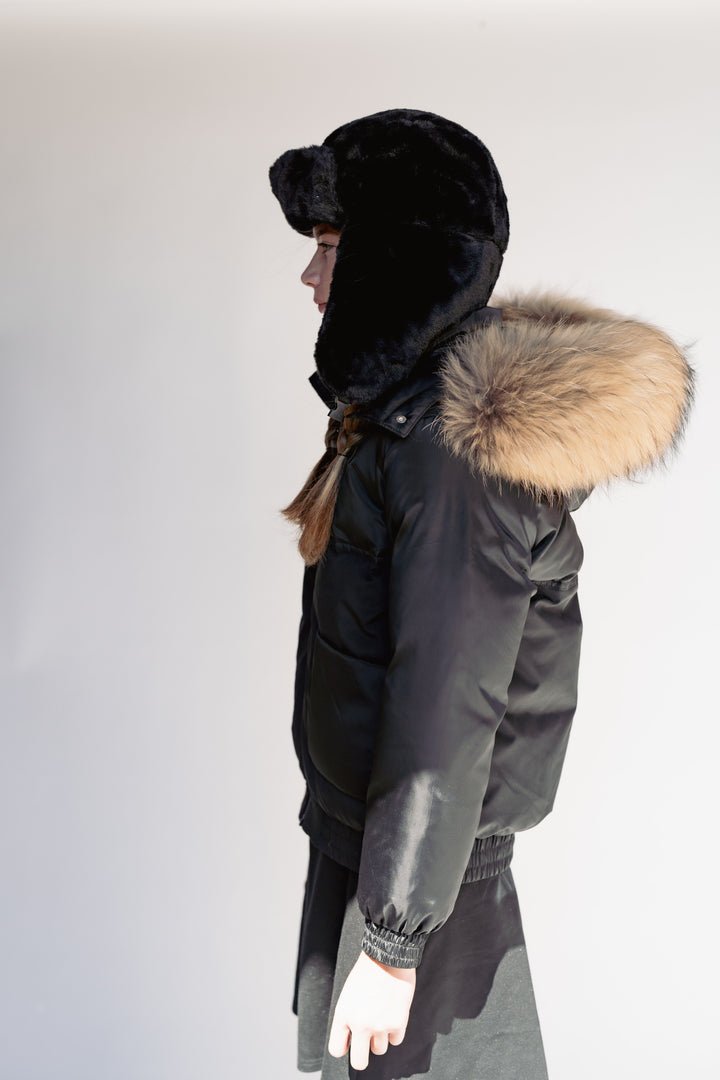 coat matte combo removable fur - black