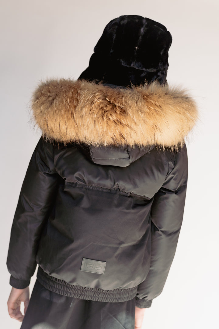 coat matte combo removable fur - black