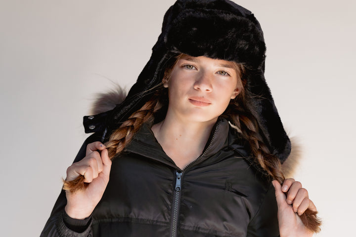 coat matte combo removable fur - black