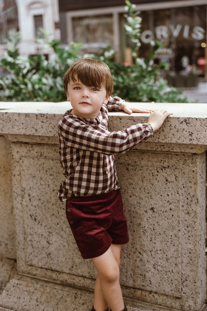 shirt l/s gingham - burgundy