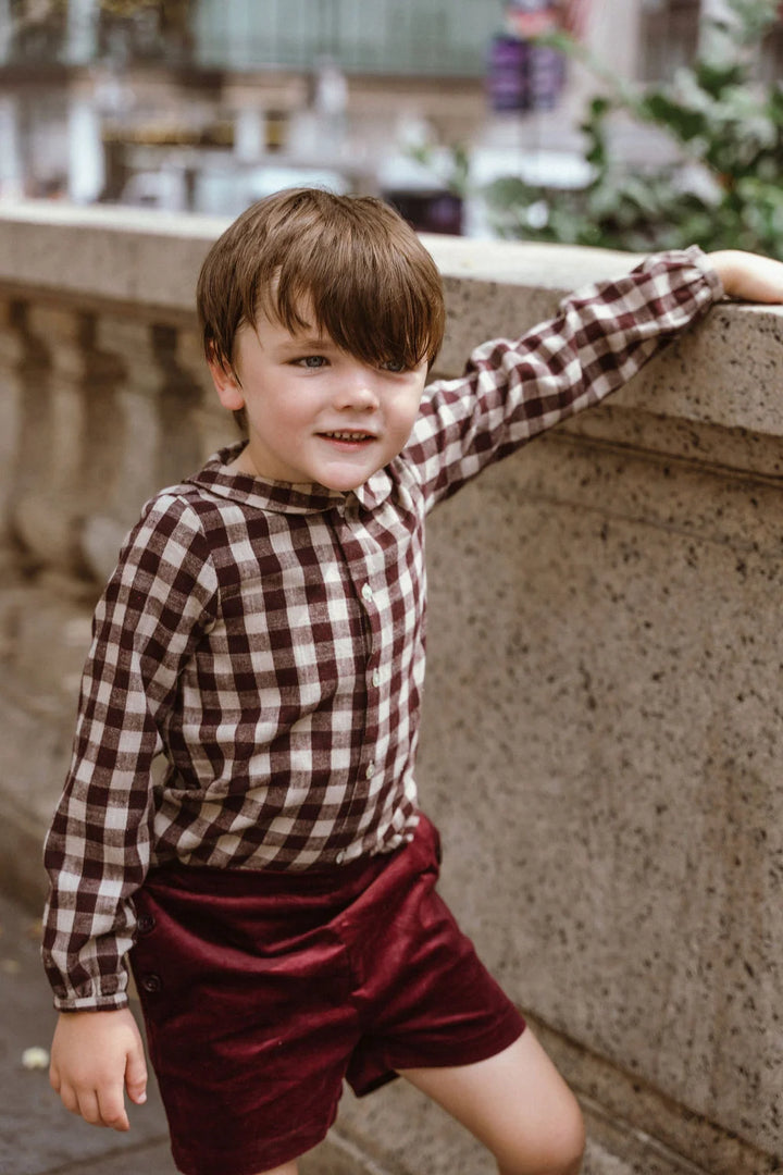 shirt l/s gingham - burgundy