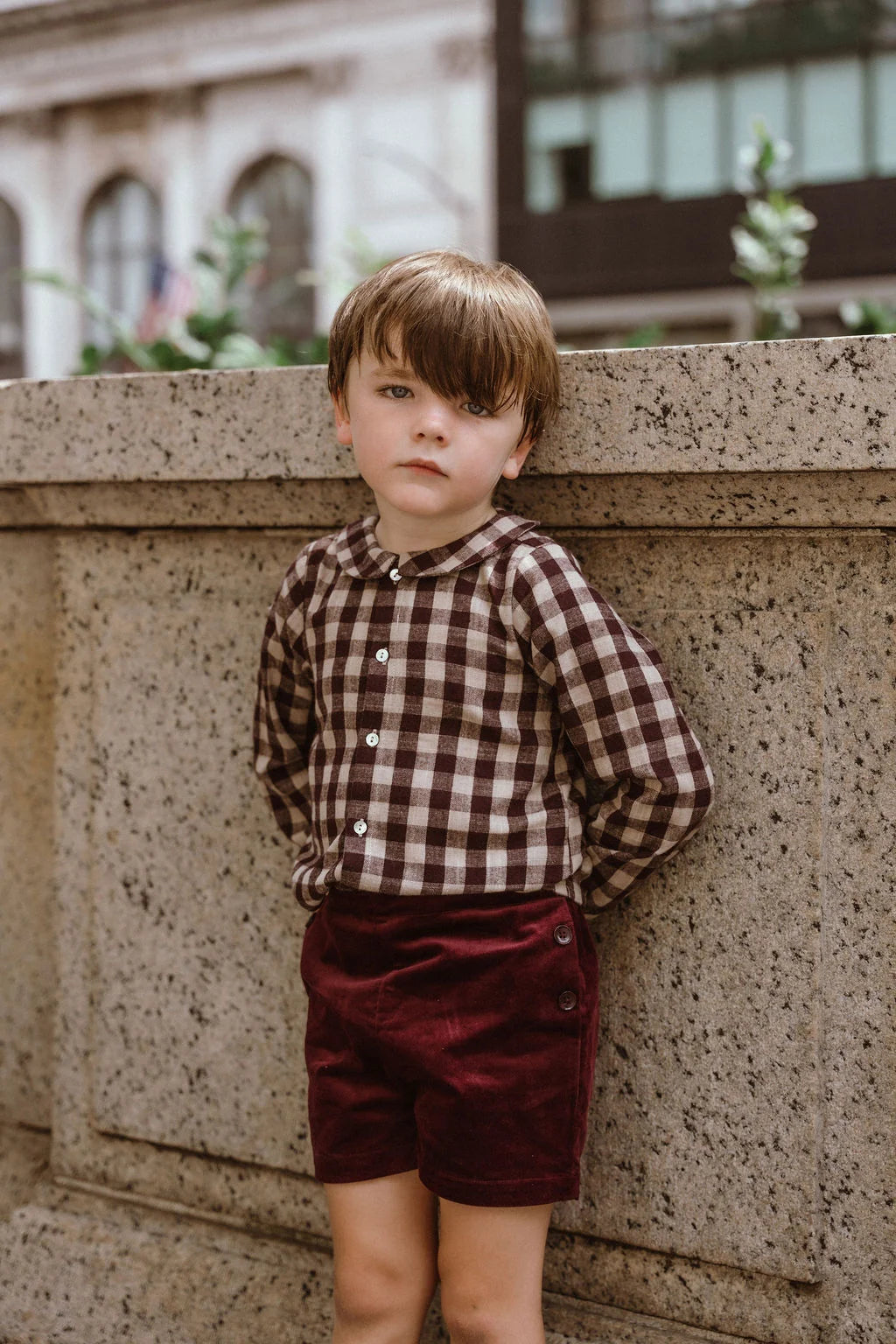 shirt l/s gingham - burgundy