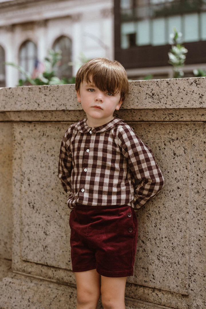 shirt l/s gingham - burgundy