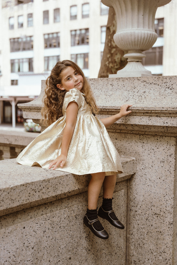 dress metallic jacquard with collar - gold