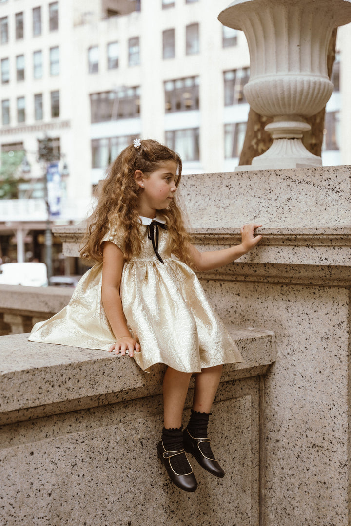 dress metallic jacquard with collar - gold