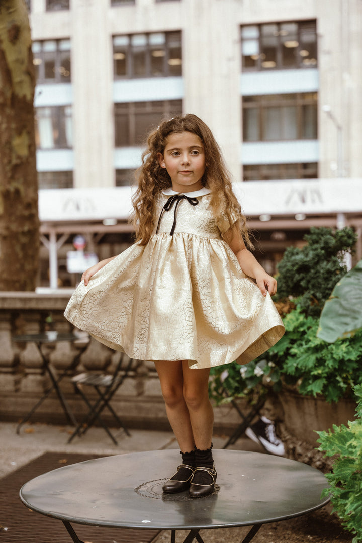 dress metallic jacquard with collar - gold